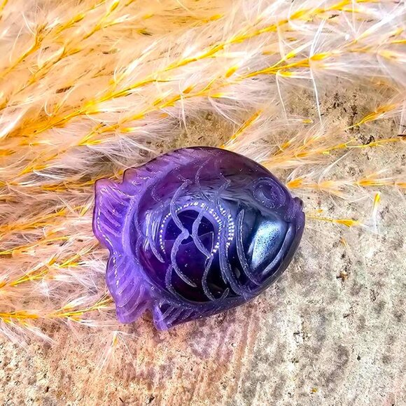 Nature Stalactite Calcite Cluster With Amethyst Fish Decor - Picture 9 of 9